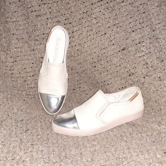 BLACKSTONE-NL47-Slip-On Rose Dust Nubuck/Silver Patent Leather Sneaker-Sz 37-EX - Picture 1 of 8